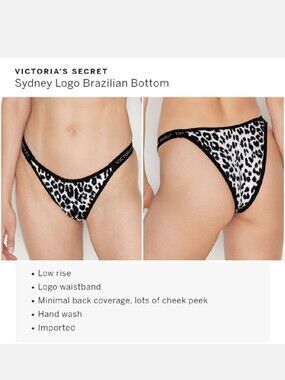 Victorias secret very sexy logo Brazilian white leopard swim bikini bottom SMALL